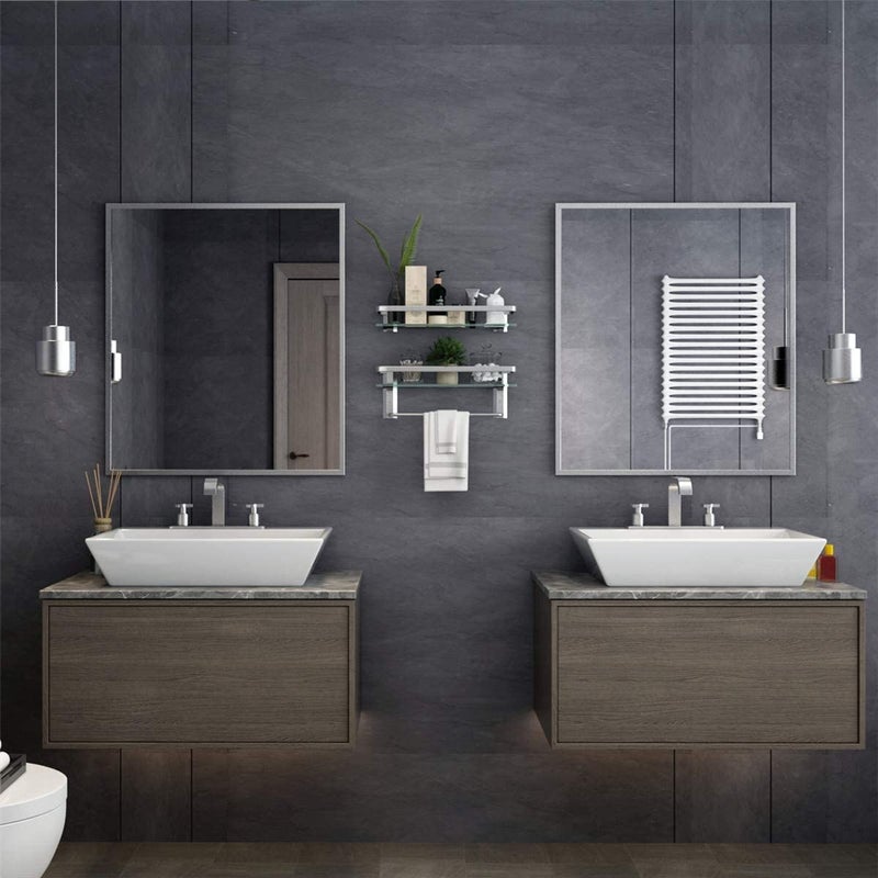 VOLPONE Glass Shelf with Towel Bar 15.7in Silver Bathroom Shelf Wall Mount Rustproof Bathroom Wall Organizer 1 Tier (Silver) - Image 3